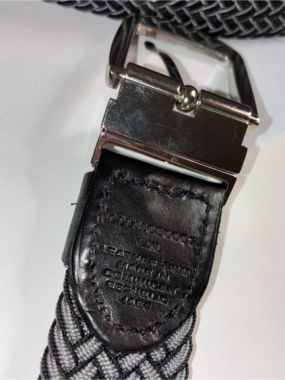 Tommy Bahama Black and White Braided Elastic Belt with Silver Buckle